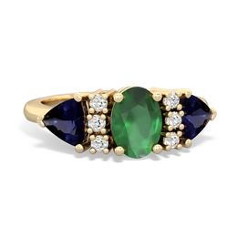 Emerald Antique Style Three Stone 14K Yellow Gold ring R2186