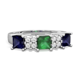 Emerald Three Stone Diamond Cluster 14K White Gold ring R2592