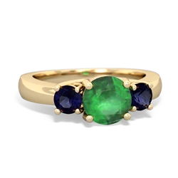 Emerald Three Stone Round Trellis 14K Yellow Gold ring R4018