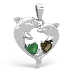 Emerald Dolphin Heart 14K White Gold pendant P5820