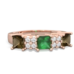 Emerald Three Stone Diamond Cluster 14K Rose Gold ring R2592