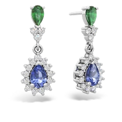 Emerald Halo Pear Dangle 14K White Gold earrings E1882