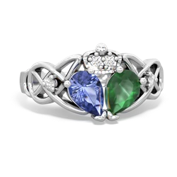 Emerald 'One Heart' Celtic Knot Claddagh 14K White Gold ring R5322