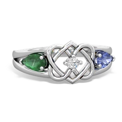 Emerald Hearts Intertwined 14K White Gold ring R5880