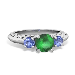 Emerald Art Deco Eternal Embrace Engagement 14K White Gold ring C2003