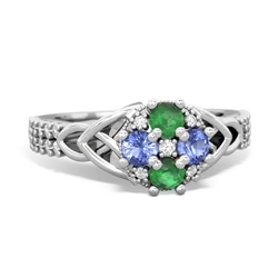 Emerald Celtic Knot Cluster Engagement 14K White Gold ring R26443RD