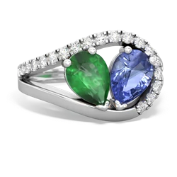 Emerald Nestled Heart Keepsake 14K White Gold ring R5650