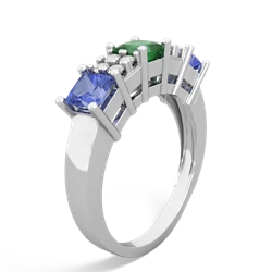 Emerald Three Stone Diamond Cluster 14K White Gold ring R2592