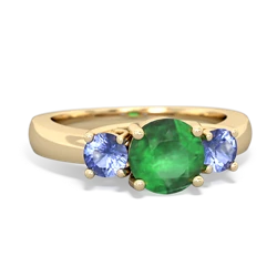 Emerald Three Stone Round Trellis 14K Yellow Gold ring R4018