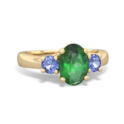 Emerald Three Stone Oval Trellis 14K Yellow Gold ring R4024