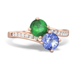 Emerald Channel Set Two Stone 14K Rose Gold ring R5303