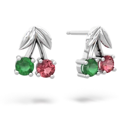 Emerald Sweet Cherries 14K White Gold earrings E7001