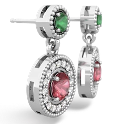 Emerald Halo Dangle 14K White Gold earrings E5319