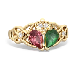 Emerald 'One Heart' Celtic Knot Claddagh 14K Yellow Gold ring R5322