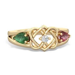 Emerald Hearts Intertwined 14K Yellow Gold ring R5880