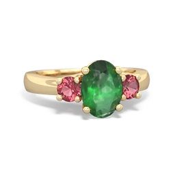 Emerald Three Stone Oval Trellis 14K Yellow Gold ring R4024