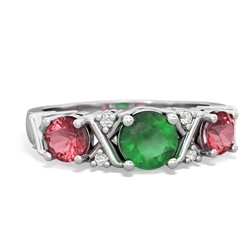 Emerald Hugs And Kisses 14K White Gold ring R5016