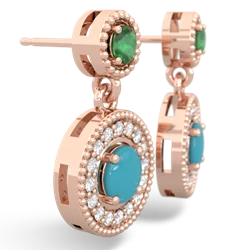 Emerald Halo Dangle 14K Rose Gold earrings E5319