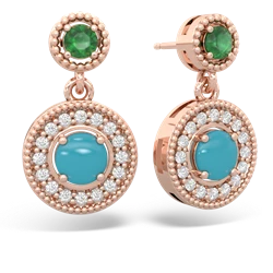 Emerald Halo Dangle 14K Rose Gold earrings E5319