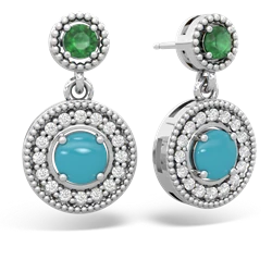 Emerald Halo Dangle 14K White Gold earrings E5319