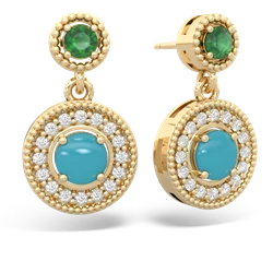 Emerald Halo Dangle 14K Yellow Gold earrings E5319