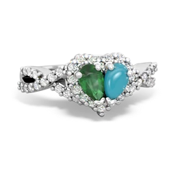 Emerald Diamond Twist 'One Heart' 14K White Gold ring R2640HRT