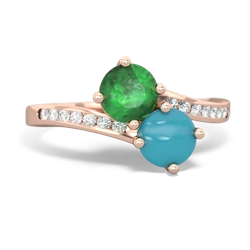 Emerald Channel Set Two Stone 14K Rose Gold ring R5303