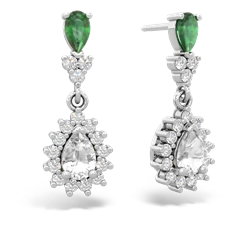 Emerald Halo Pear Dangle 14K White Gold earrings E1882