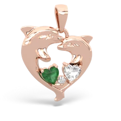 Emerald Dolphin Heart 14K Rose Gold pendant P5820