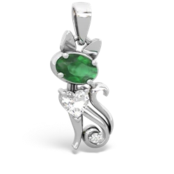 Emerald Kitten 14K White Gold pendant P5780