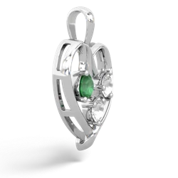 Emerald Glowing Heart 14K White Gold pendant P2233