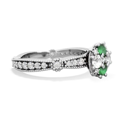 Emerald Sparkling Tiara Cluster 14K White Gold ring R26293RD