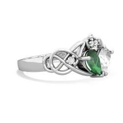 Emerald 'One Heart' Celtic Knot Claddagh 14K White Gold ring R5322