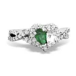 Emerald Diamond Twist 'One Heart' 14K White Gold ring R2640HRT