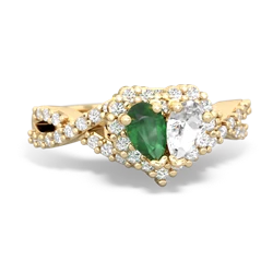 Emerald Diamond Twist 'One Heart' 14K Yellow Gold ring R2640HRT