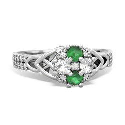 Emerald Celtic Knot Cluster Engagement 14K White Gold ring R26443RD