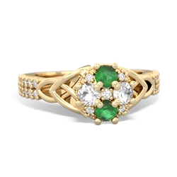 Emerald Celtic Knot Cluster Engagement 14K Yellow Gold ring R26443RD