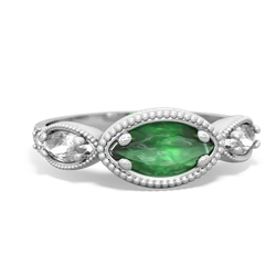 Emerald Milgrain Marquise 14K White Gold ring R5700