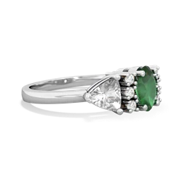 Emerald Antique Style Three Stone 14K White Gold ring R2186