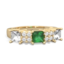 Emerald Three Stone Diamond Cluster 14K Yellow Gold ring R2592