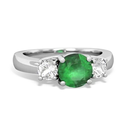 Emerald Three Stone Round Trellis 14K White Gold ring R4018