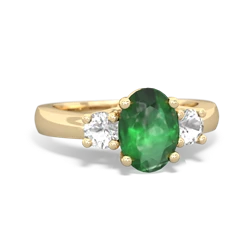 Emerald Three Stone Oval Trellis 14K Yellow Gold ring R4024