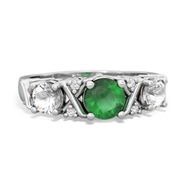 Emerald Hugs And Kisses 14K White Gold ring R5016