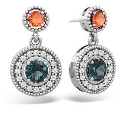 Fire Opal Halo Dangle 14K White Gold earrings E5319