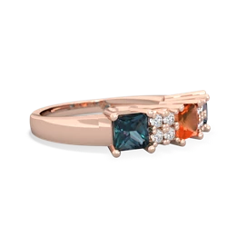 Fire Opal Three Stone Diamond Cluster 14K Rose Gold ring R2592