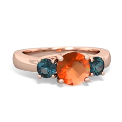 Fire Opal Three Stone Round Trellis 14K Rose Gold ring R4018