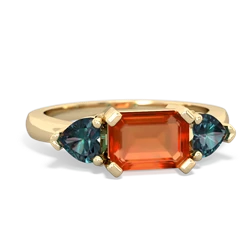 Fire Opal Three Stone 14K Yellow Gold ring R5235