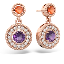 Fire Opal Halo Dangle 14K Rose Gold earrings E5319