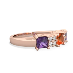 Fire Opal Three Stone Diamond Cluster 14K Rose Gold ring R2592