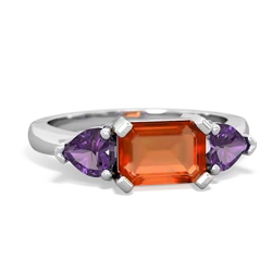 Fire Opal Three Stone 14K White Gold ring R5235